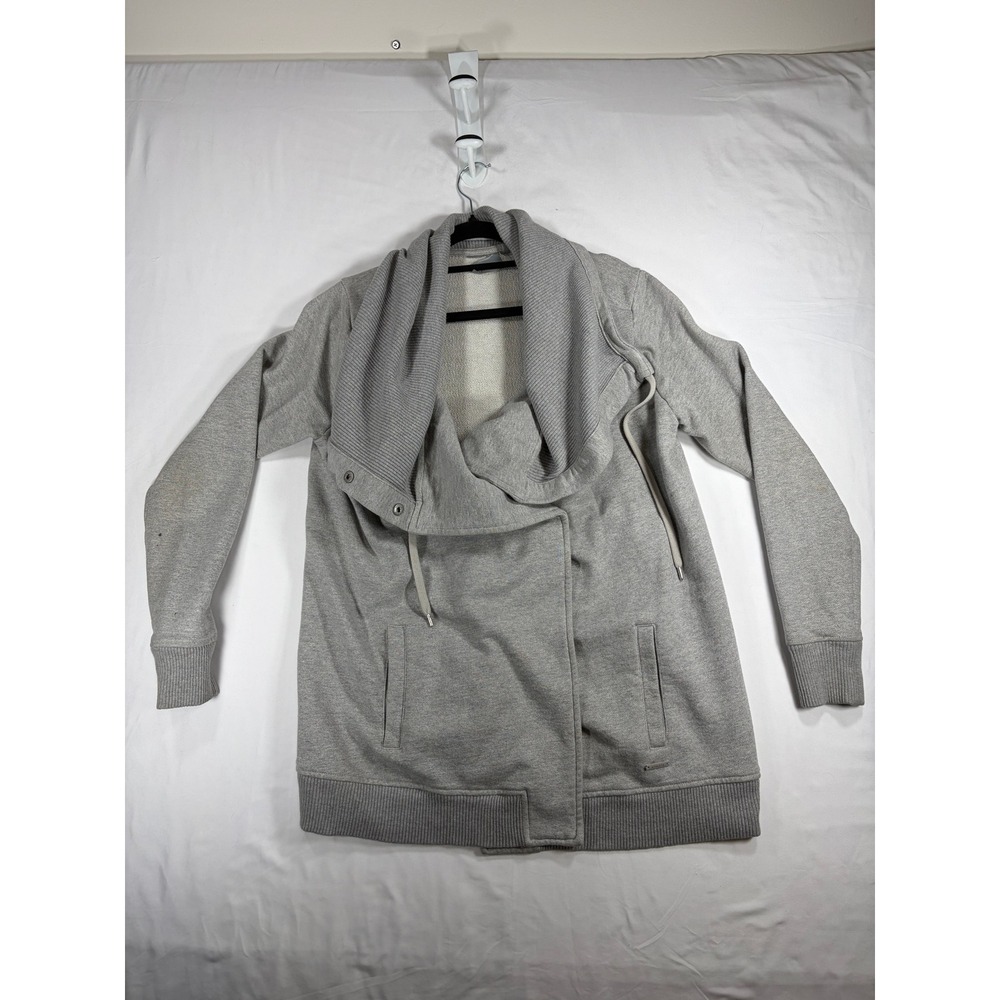 Athleta Asymmetrical Shawl Collar Sweatshirt Jacket Womens M Gray Good Pockets
